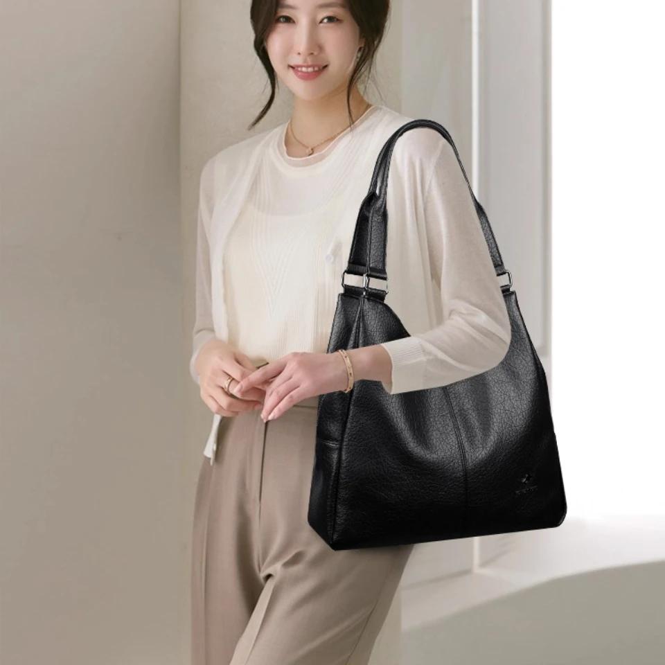 Sac fourre-tout de luxe à trois couches en cuir véritable pour femme, sac à main de créateur de qual