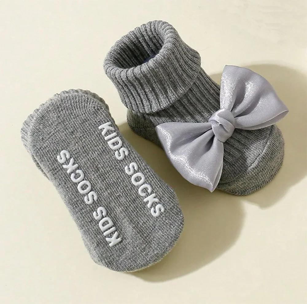 4 paires de chaussettes pour tout-petits avec nœuds, chaussettes mignonnes en coton doux pour bébés 