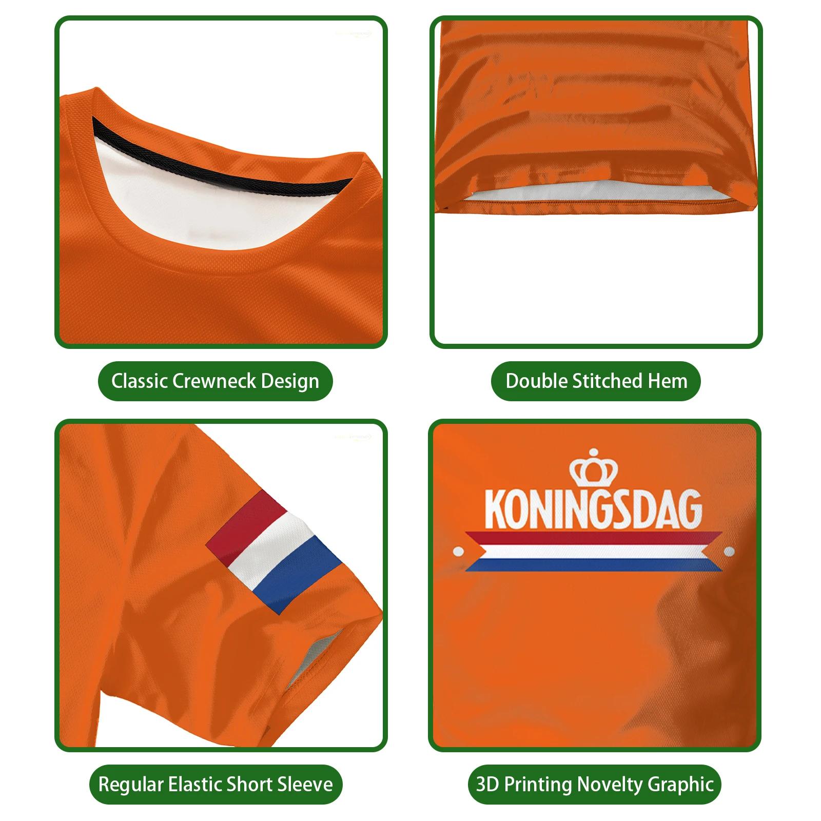 T-shirt à motif de vêtements orange pour la fête du roi néerlandais, avec image du drapeau néerlanda
