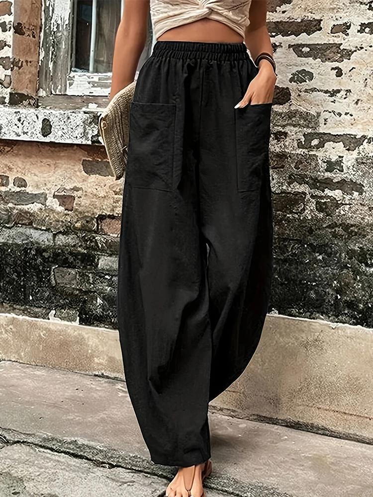Pantalons Harem en Coton-Lin pour Femmes Grande Taille Pantalons Décontractés à Coupe Ample Rétro Ta