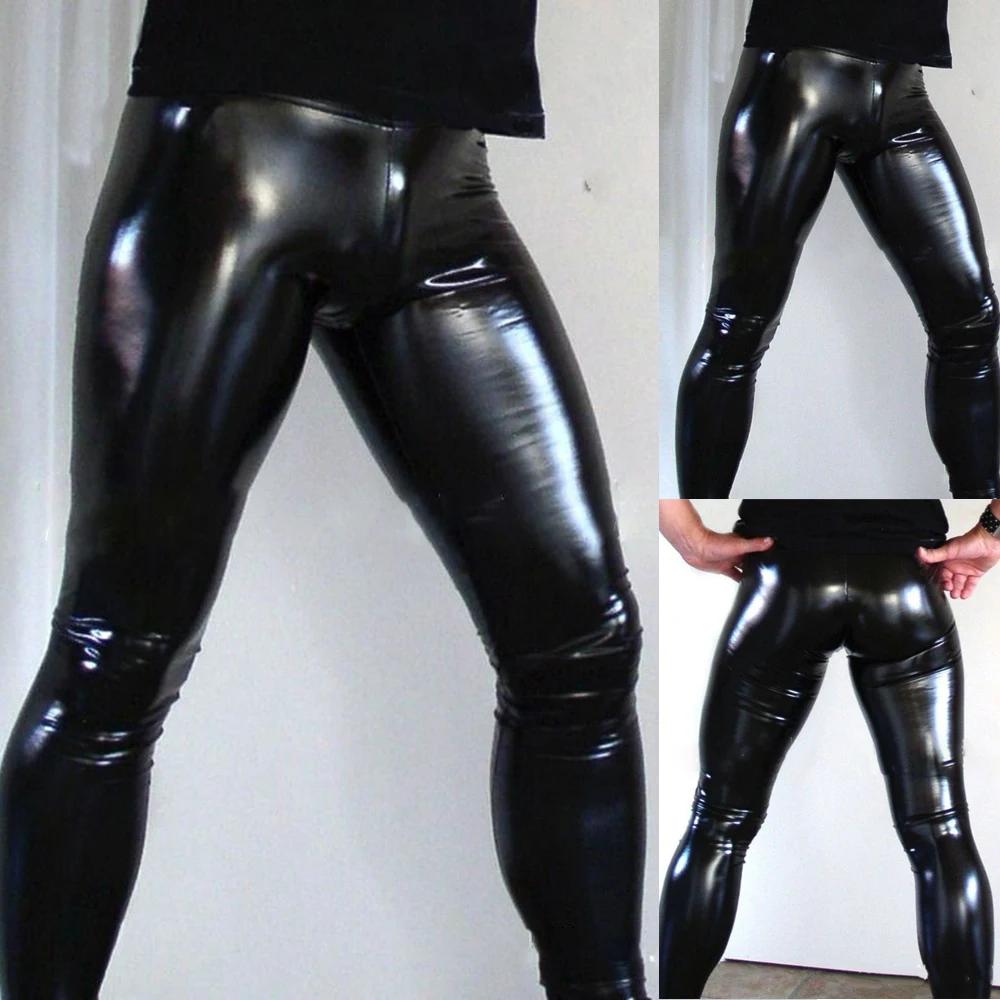 Legging en cuir PU pour hommes, pochette fine et douce, pantalon de couleur unie, sans couture, conf