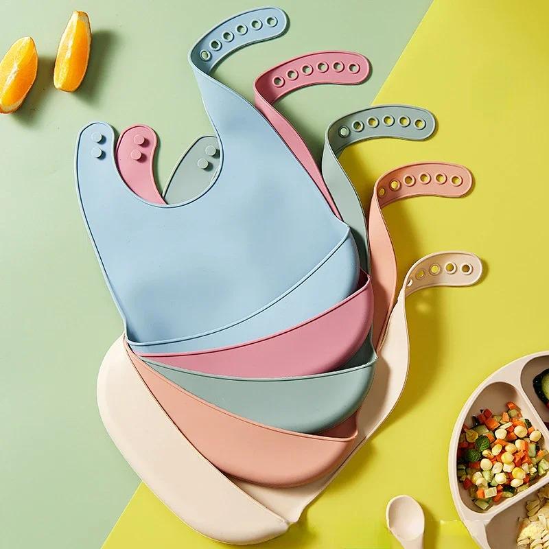 Bavoir bébé réglable imperméable bavoirs bébés doux comestible Silicone nouveau-né salive dégoulinan