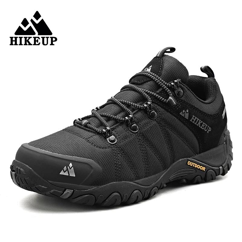 HIKEUP-Chaussures de randonnée en cuir véritable pour hommes, chaussures d'escalade à semelle en cao