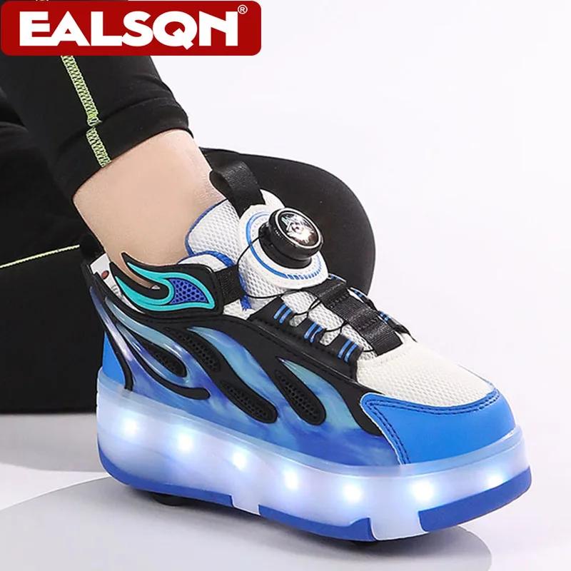Chaussures de roller à quatre roues avec lumières LED pour enfants, garçons et filles, baskets lumin