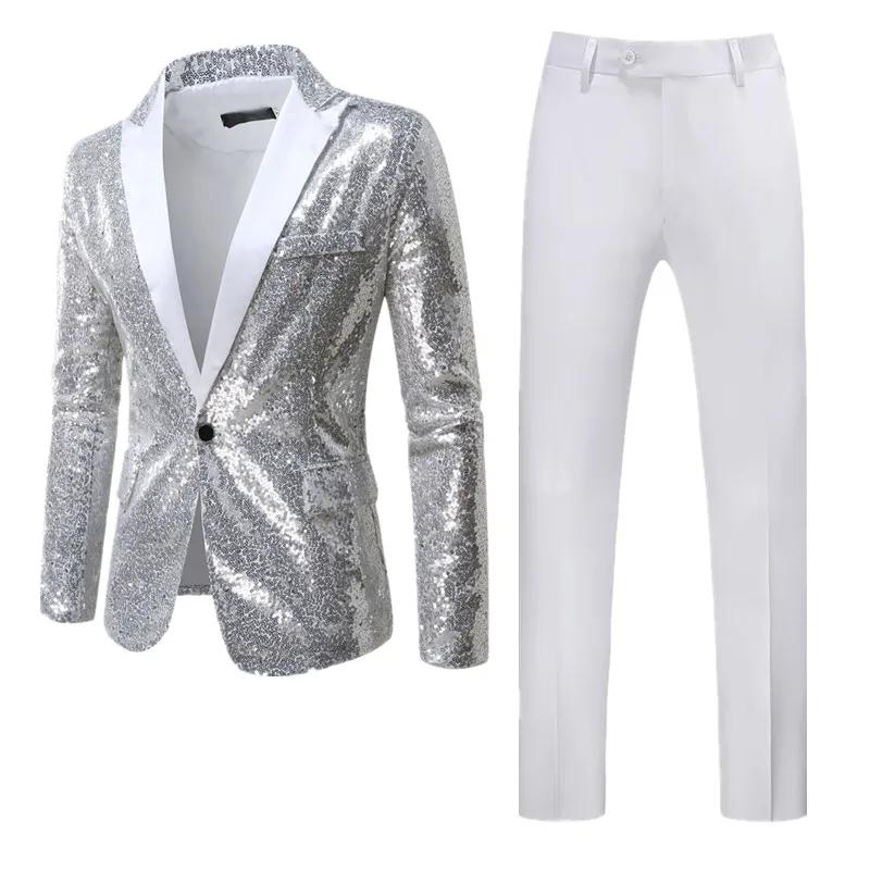 Veste et pantalon respirants à paillettes pour hommes, vêtements pour hommes d'affaires, robe de soi