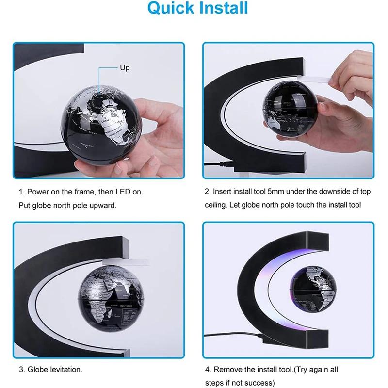 Globe Flottant Magnétique LED avec Carte du Monde, Lampe Électronique Antipassionnée, Boule Lumineus