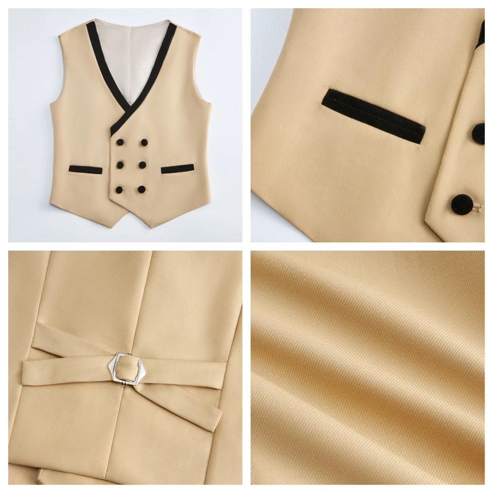 Ensemble de costume formel pour garçons, avec col en velours, Blazer à un bouton, gilet, pantalon, n