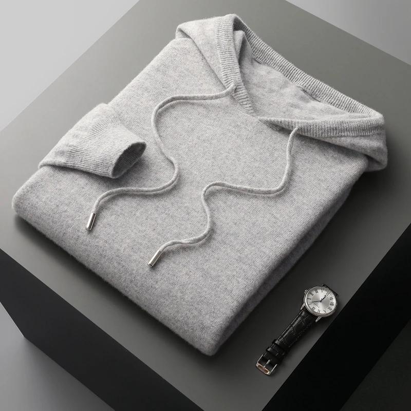 MVLYFLRT hommes 100% laine mérinos pull à capuche col tricoté pull sweat automne hiver décontracté g