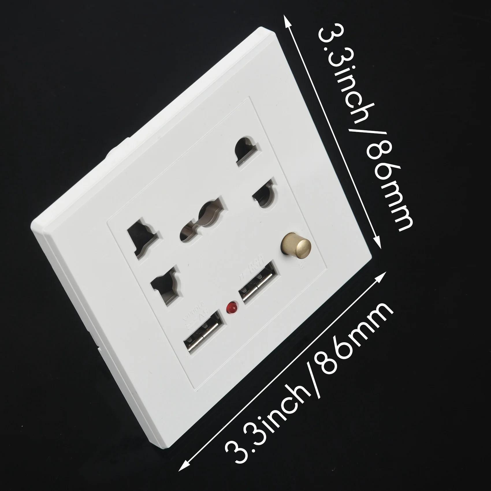 Adaptateur de prise de chargeur mural USB pour touristes, panneau de prise de courant, interrupteur 