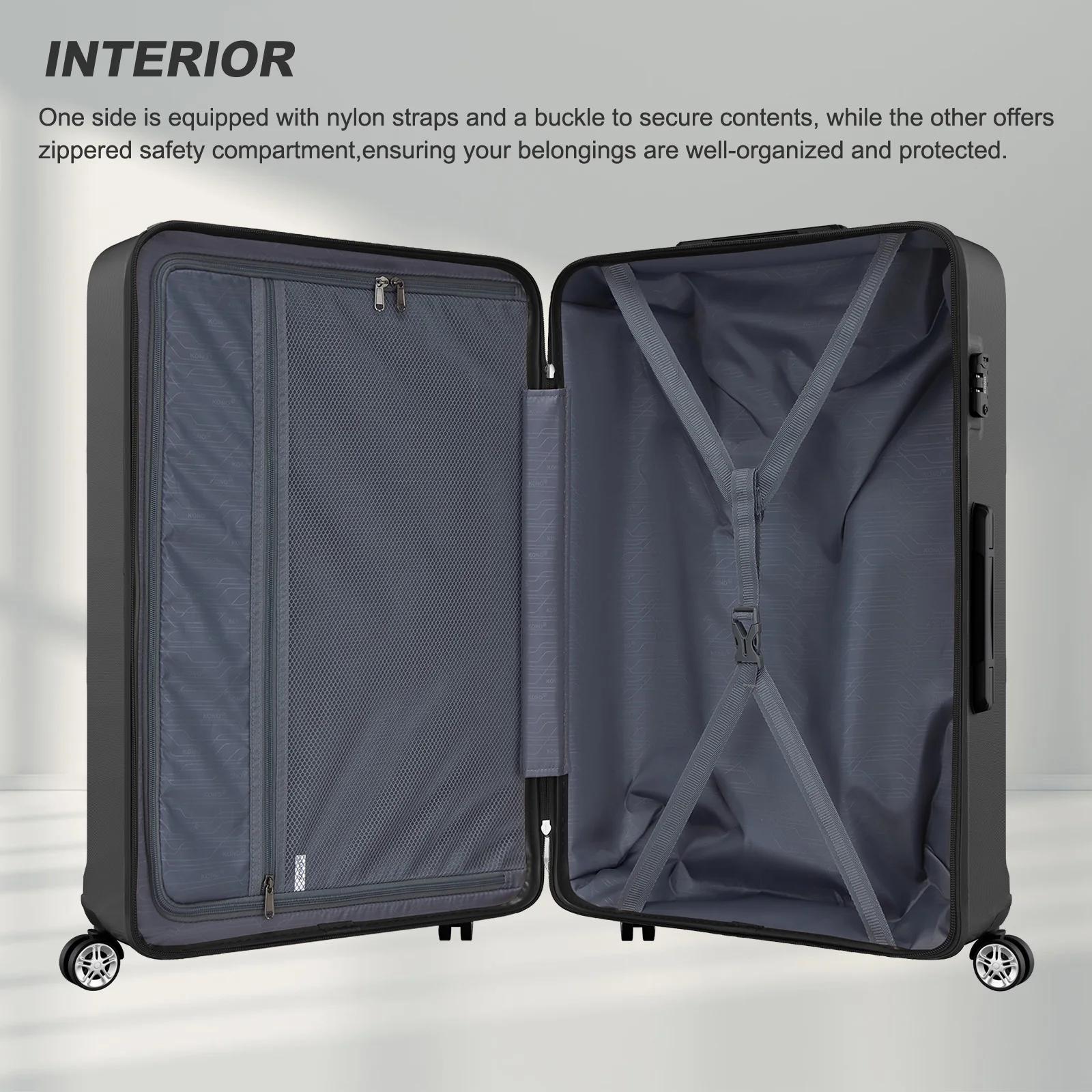 Valise trolley KONO ABS + PC 4 roues jumelles avec serrure TSA (36L-141L) – Coque rigide légère