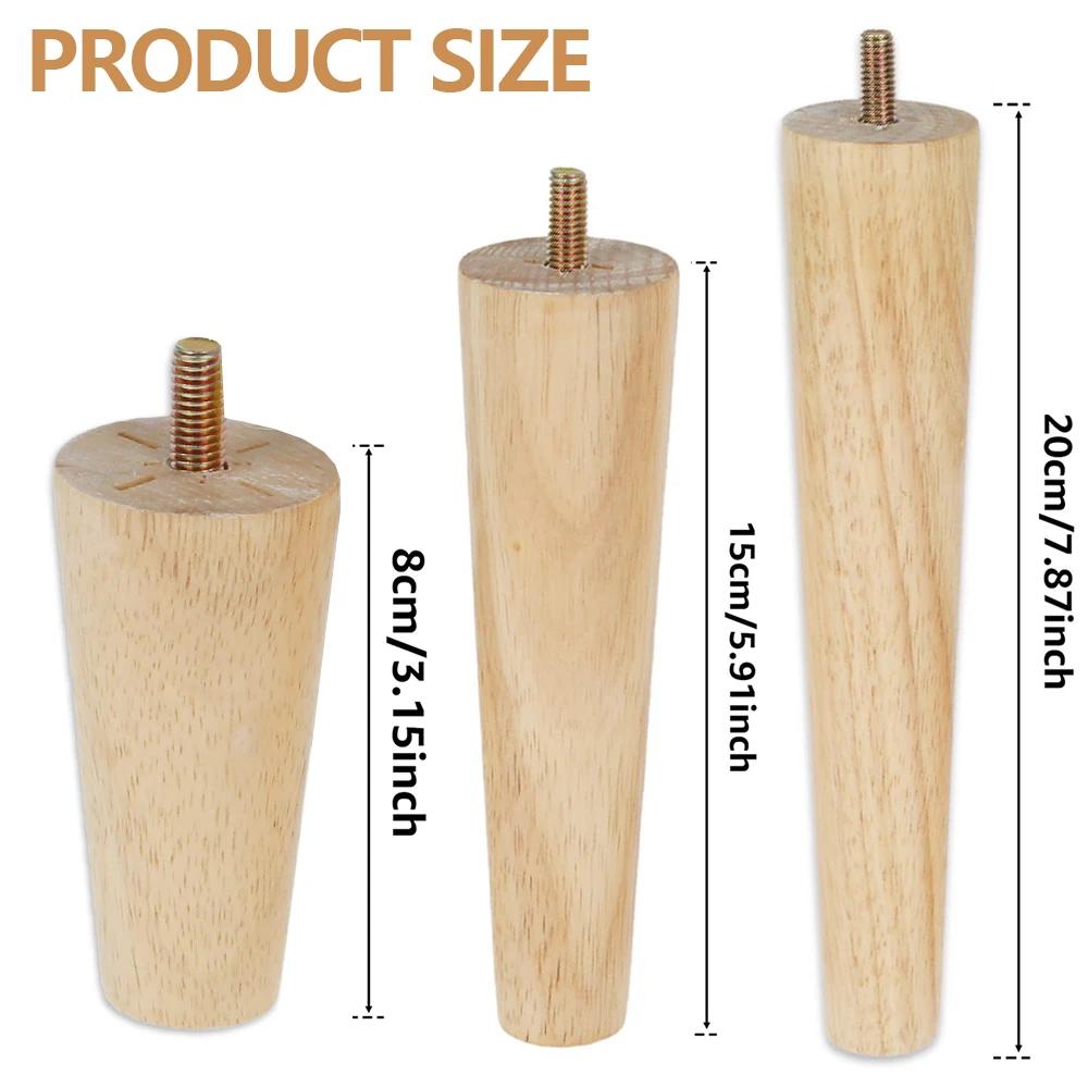 Pieds de meubles de remplacement en bois, 4 pièces, hauteur 8/15/20cm, pied de Table avec vis, couss