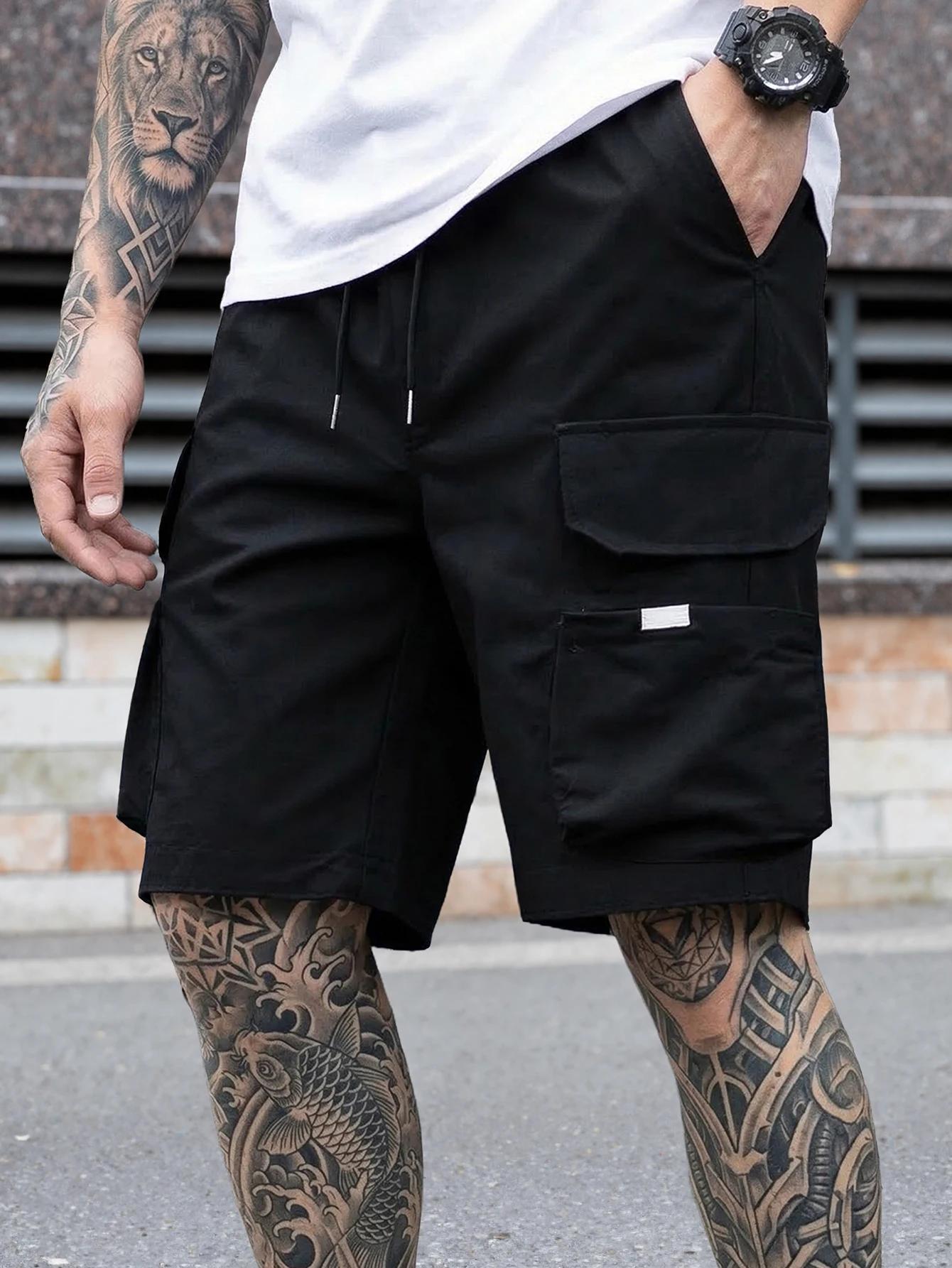 Shorts de travail à cordon de serrage pour hommes, style streetwear, shorts cargo avec grandes poche