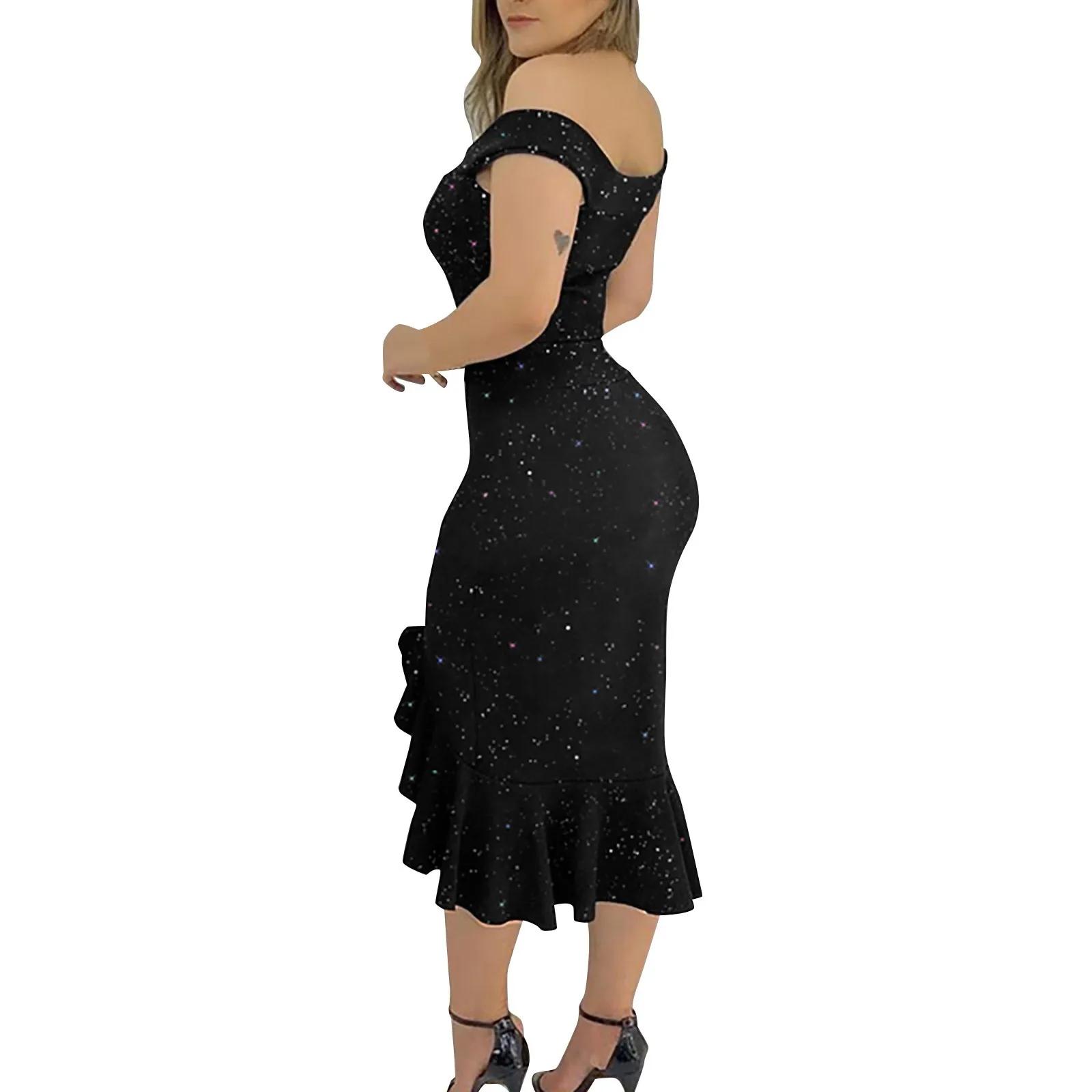 Robe de soirée sexy à volants fendus pour femmes, longueur au genou, paillettes, robes élégantes, mo