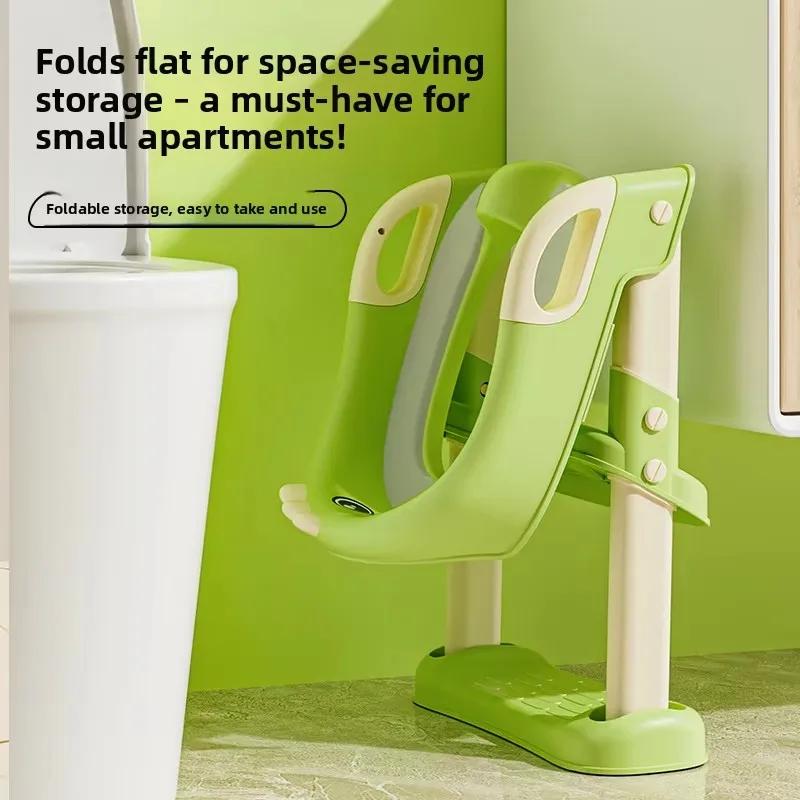 Siège de toilette pliable extra large pour enfants avec marches antidérapantes et coussin respirant 