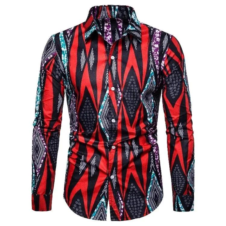 Chemises pour hommes imprimées traditionnelles africaines chemisiers décontractés à simple boutonnag