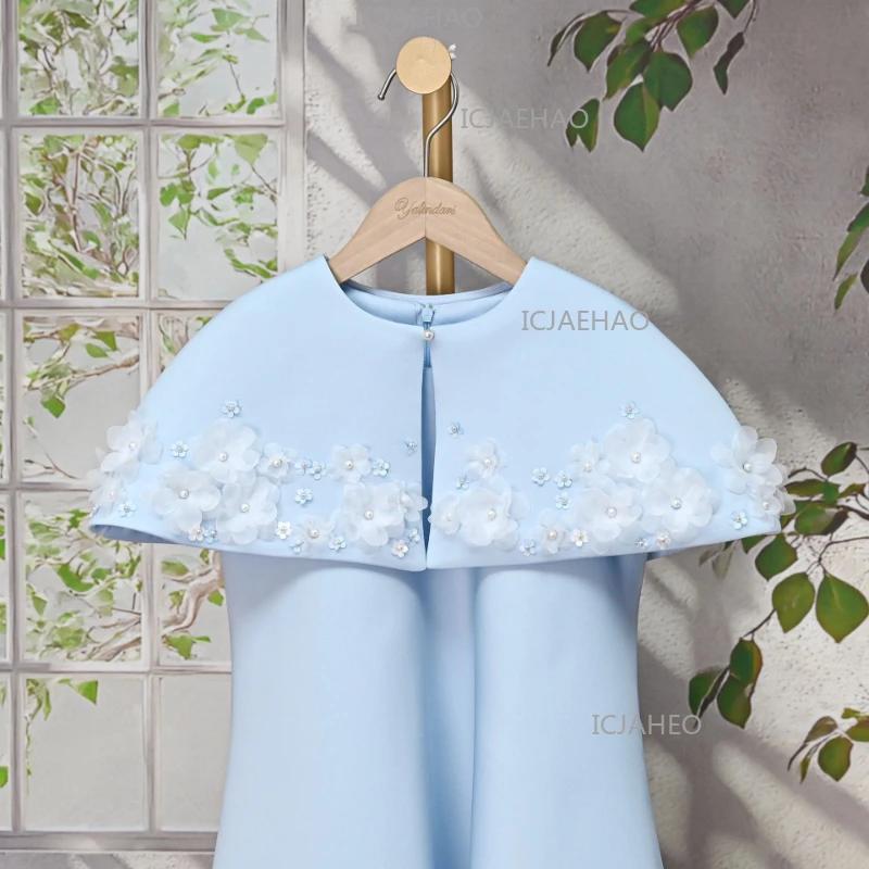 Robe de princesse bleu clair élégante pour filles 2026 avec cape et jupe à volants, idéale pour les 