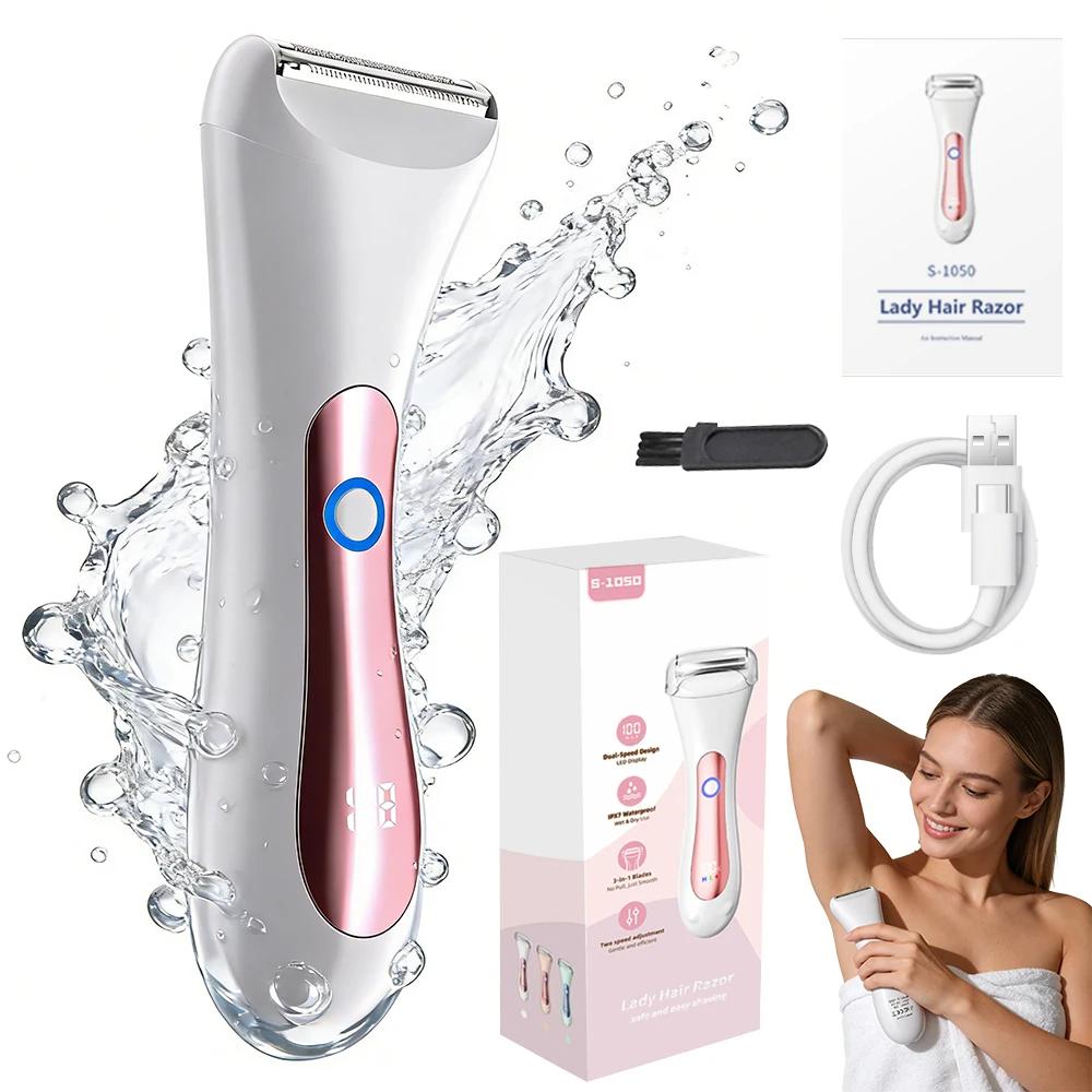 Rasoir électrique étanche pour femmes, rasoir électrique Portable humide et sec, avec tête à trois l