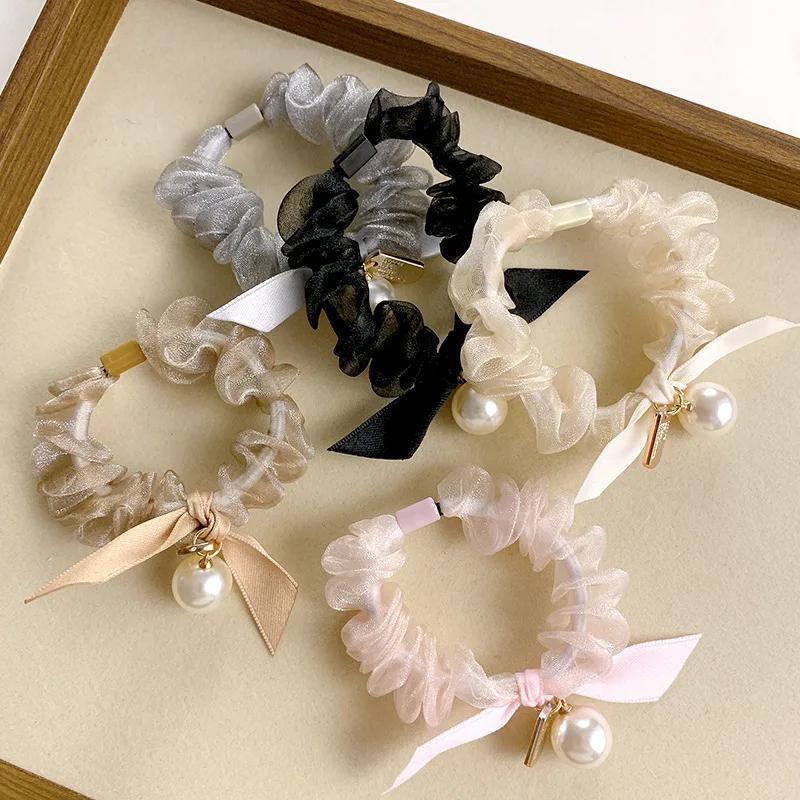 Anneaux de cheveux à nœud doux de Style coréen, 5 pièces, attaches de cheveux simples à haute élasti