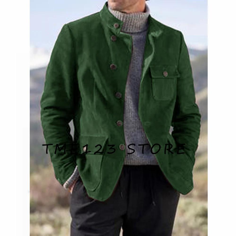 Veste Courte en Daim pour Homme, Manteau Chaud et Décontracté, Col en V, Simple Boutonnage, Combinai