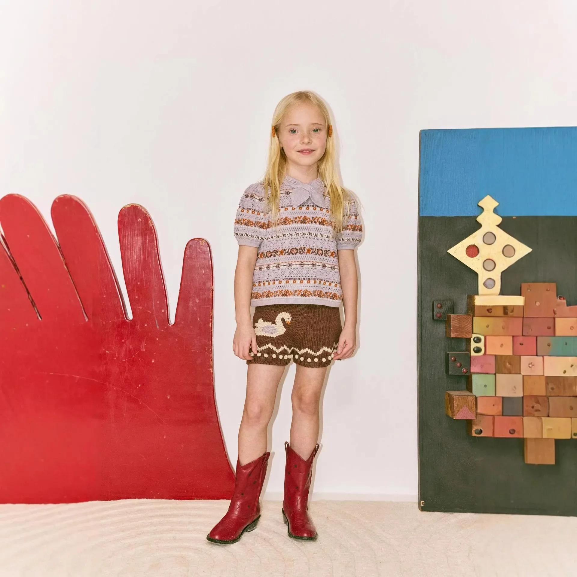 Ensemble jupe et veste en tricot popcorn style rétro campagnard MP pour filles, collection été 2026