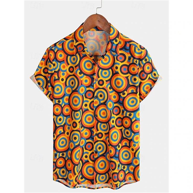 Chemise à manches courtes pour hommes, rétro classique des années 70, décontractée, avec boutons à r