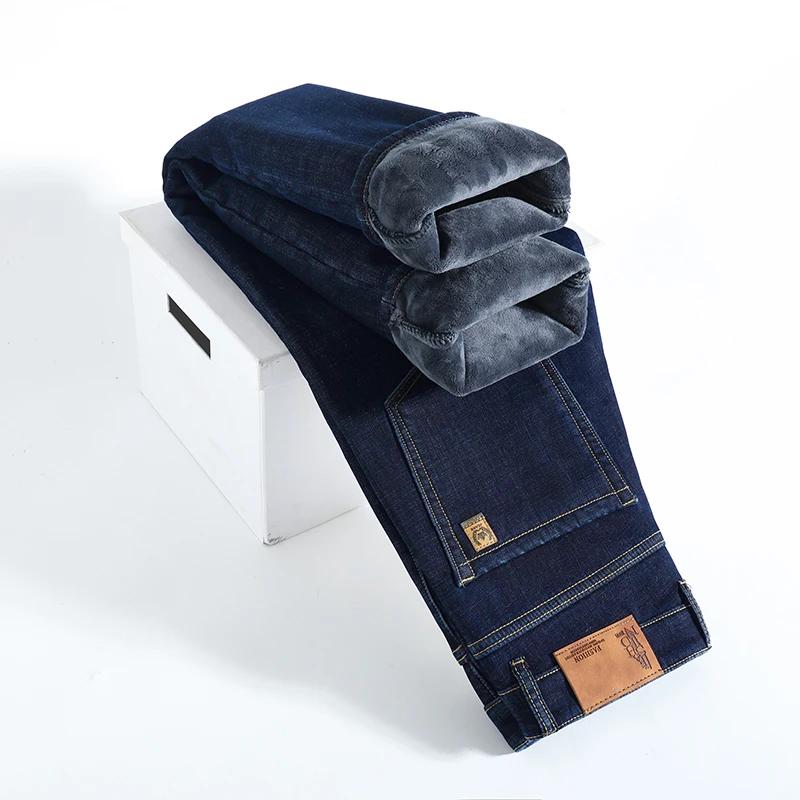Hiver chaud polaire jean hommes épais thermique décontracté droit Denim pantalon mâle travail d'affa