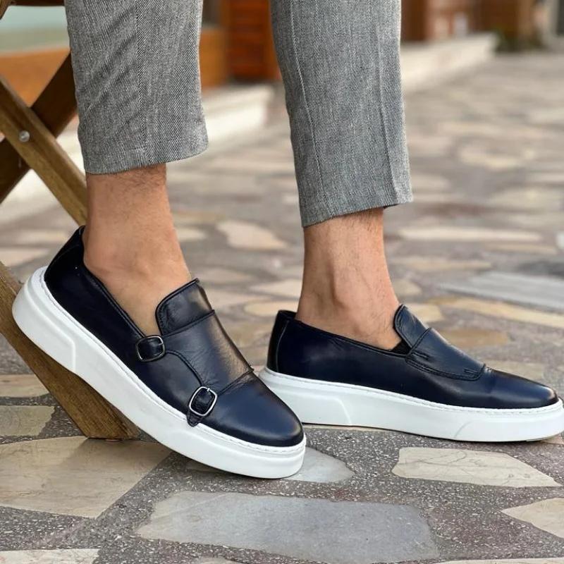 Chaussures de sport à enfiler faites à la main pour hommes, baskets à double structure, noir, marron