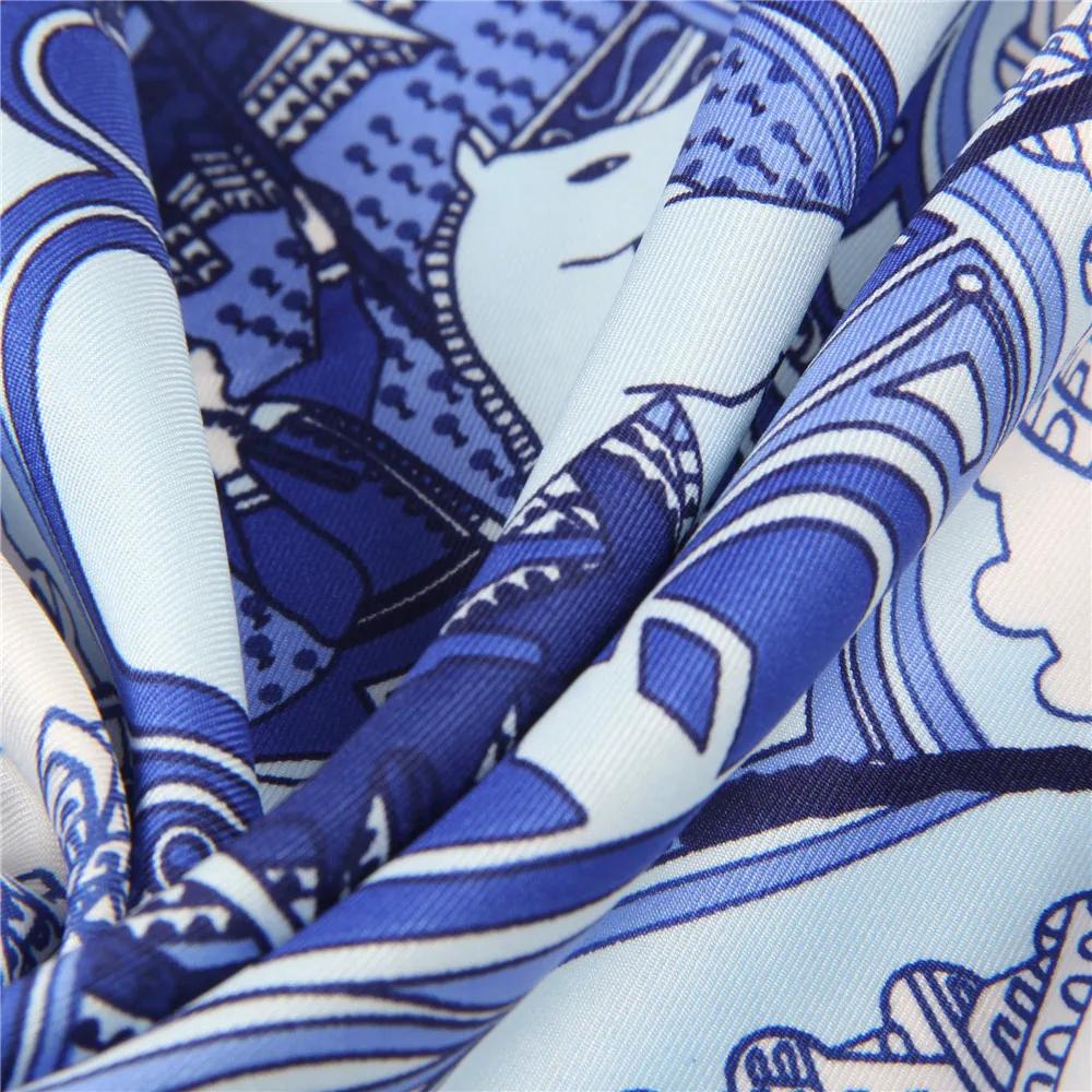 Foulard en soie de 90 cm pour femme, imprimé, carré, de marque, hijab, foulard à bords roulés à la m