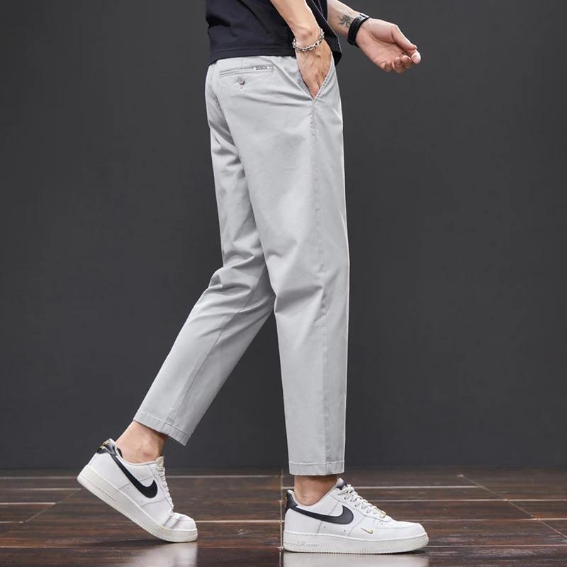 Pantalon décontracté d'été pour homme en coton (98 %) longueur cheville, taille élastique, couleur u