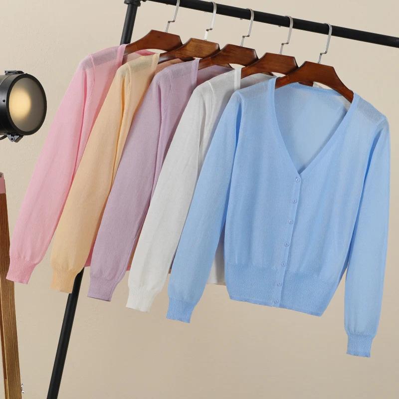 vêtements femme korean style cardigan ete légère haut pull été gilet maille tricoté à manches longue