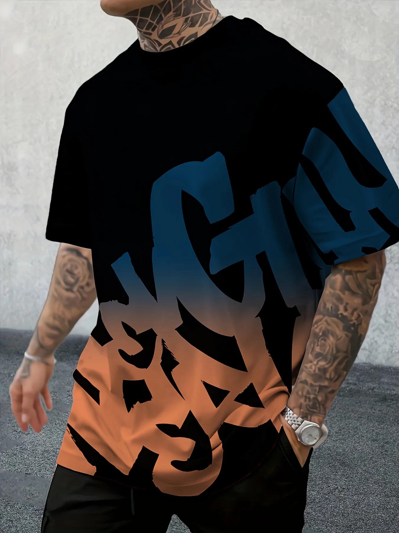 T-shirt col rond confortable et respirant avec lettres personnalisées imprimées, haut d'extérieur de