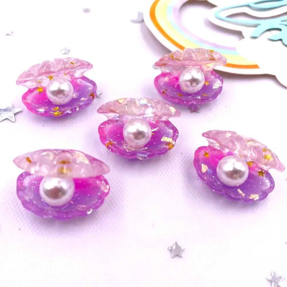 10 pièces paillettes résine colorée 3D coquille de perle ouverte Flatback Cabochon Scrapbook accesso