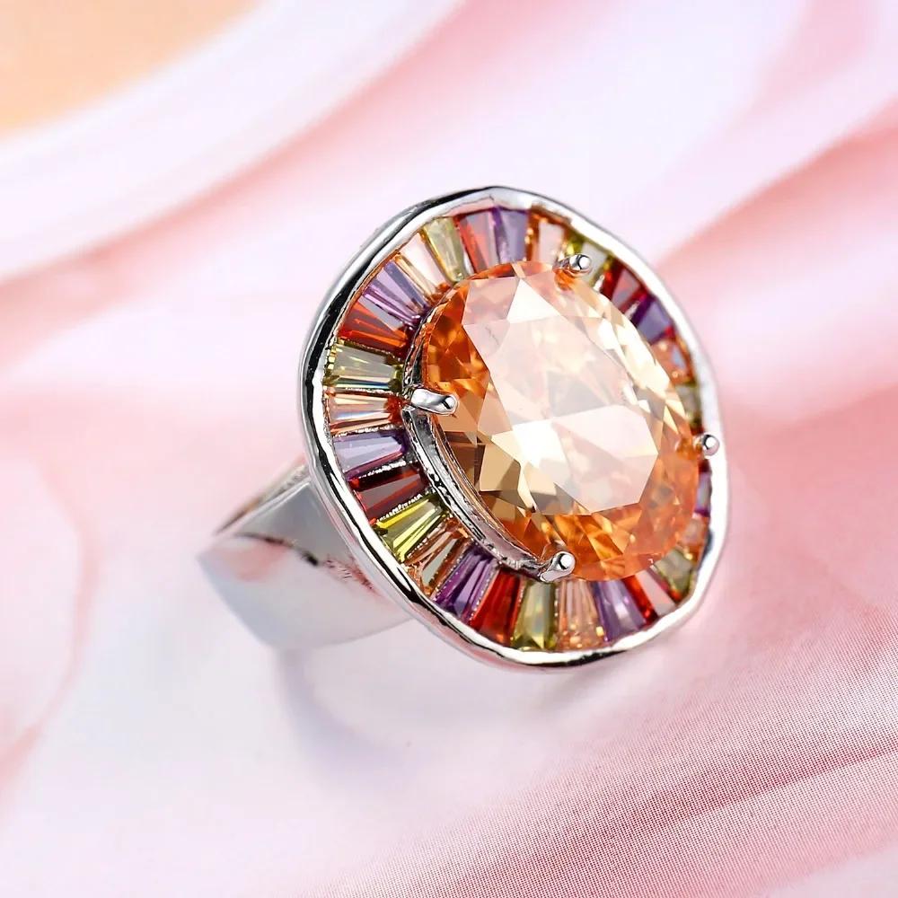 Bagues de mariée en argent Sterling 925, grand rond coloré, CZ, Champagne, Zircon cubique, bijoux po