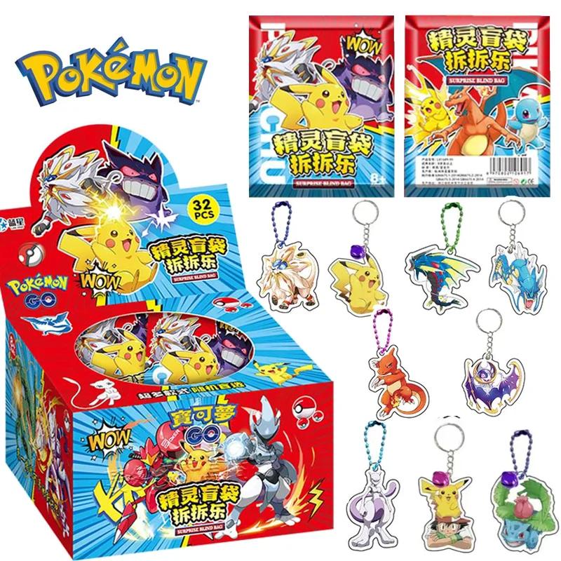 PKM Anime – ensemble de 32 figurines Pokémon, boîte de sacs surprises, pendentif en acrylique, porte