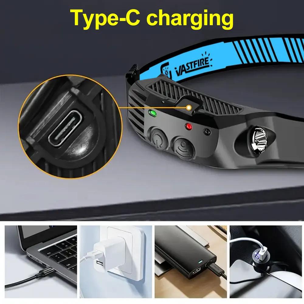 1-3 pièces LED phare lumineux USB Rechargeable tête lampe de poche capteur de mouvement Portable 10W