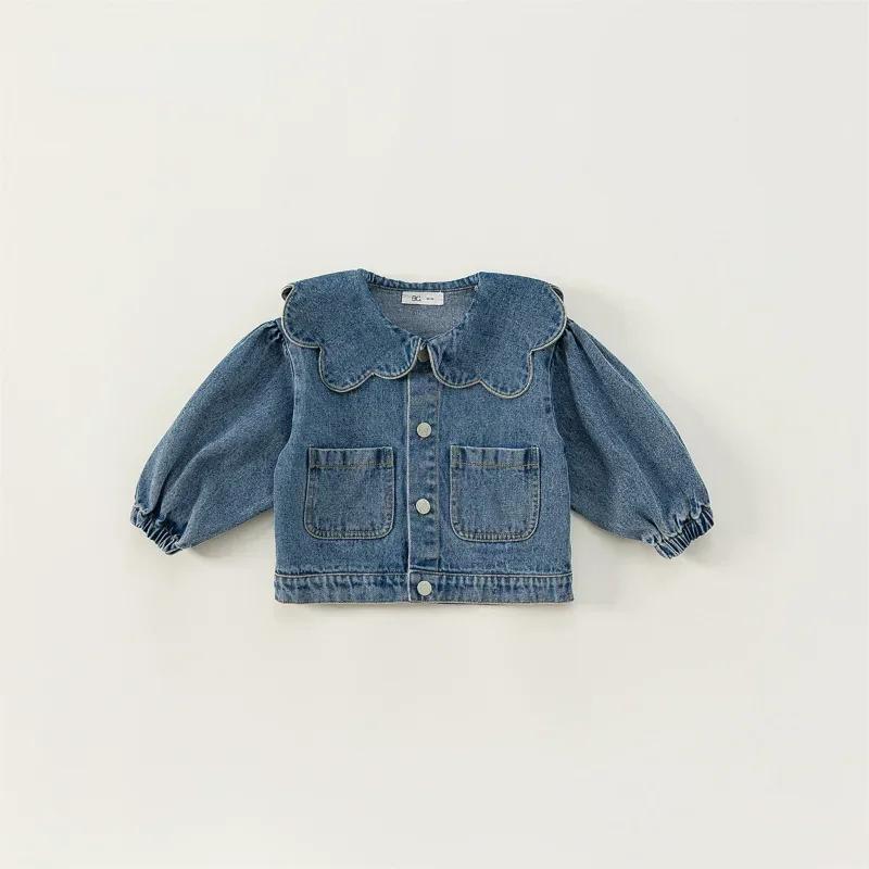 Manteau en denim de style coréen pour enfants, col à volants, manches longues, mode pour enfants, vê
