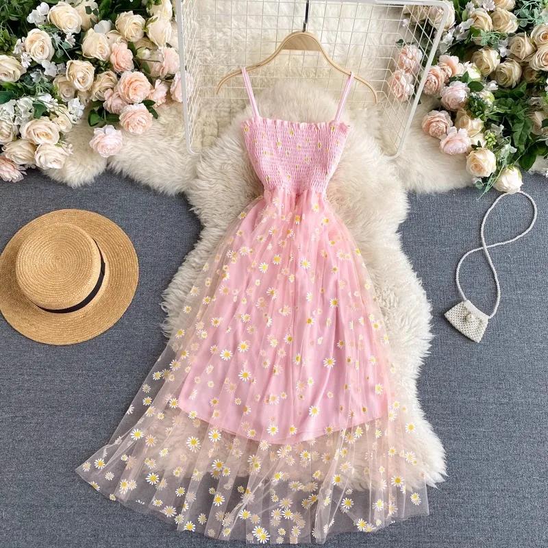 YuooMuoo – robe de soirée en maille pour femmes, nouvelle mode coréenne, imprimé Floral, bretelles S