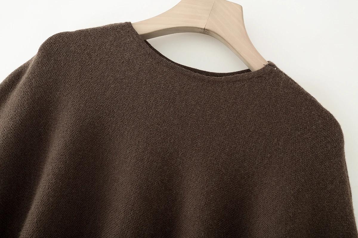 ETJ 2025 nouvelle mode femme surdimensionné version ample du col rond cape pull couleur unie manches