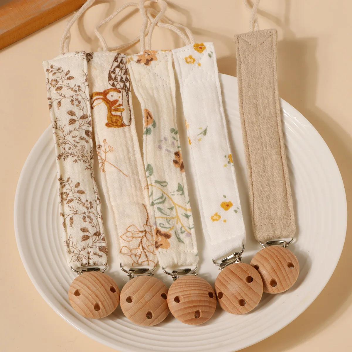 1 pièces double couche pur coton crêpe tissu mamelon suspendus corde imprimé coton bébé sucette chaî