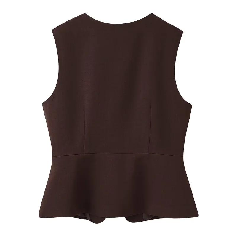 ETJ automne 2025 femmes élégant mode couleur unie col rond gilet tempérament polyvalent bouton up gi