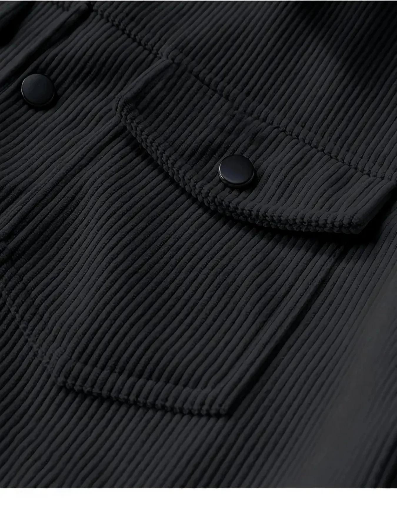 Veste en velours côtelé noir décontractée pour homme, style vintage, manches longues, boutonnée
