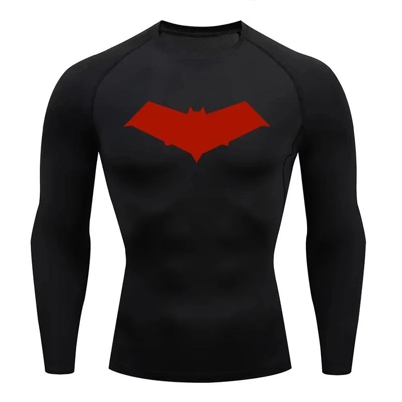 T-Shirt de Compression pour hommes, imprimé chauve-souris, séchage rapide, haut d'entraînement, Fitn