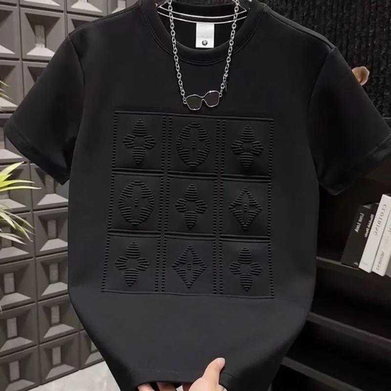 2025 été nouveaux hommes polyvalent industrie lourde lettre acier imprimé à manches courtes t-shirt 