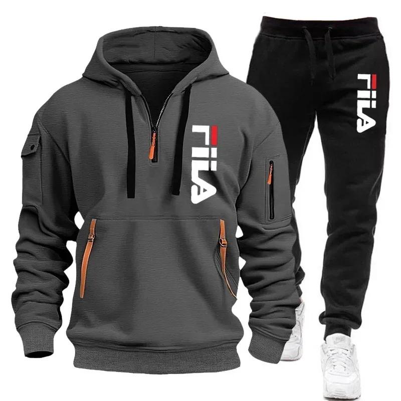 Nouvel ensemble sportif homme automne-hiver 2026 : sweat à capuche multi-poches zippé et pantalon, e