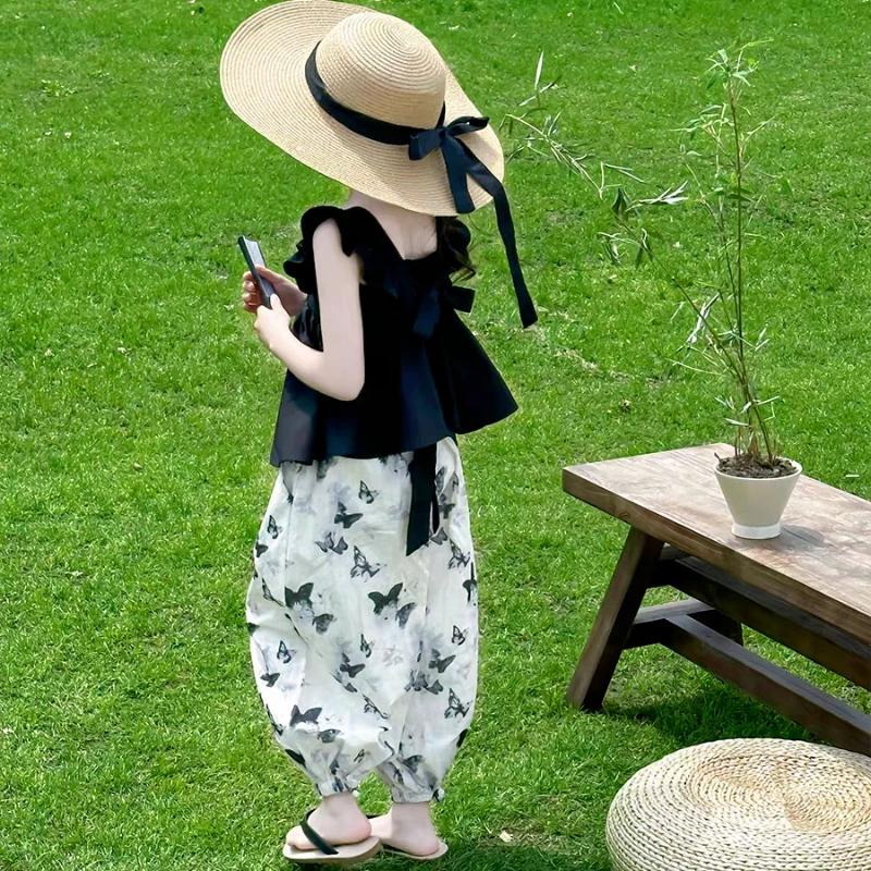 Ensembles de vêtements haut et bas pour enfants, vêtements coréens pour filles, tenues d'été pour en