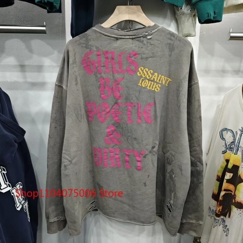 Saint col rond sweat Vintage imprimé trous en détresse lavé délavé unisexe surdimensionné vêtements 