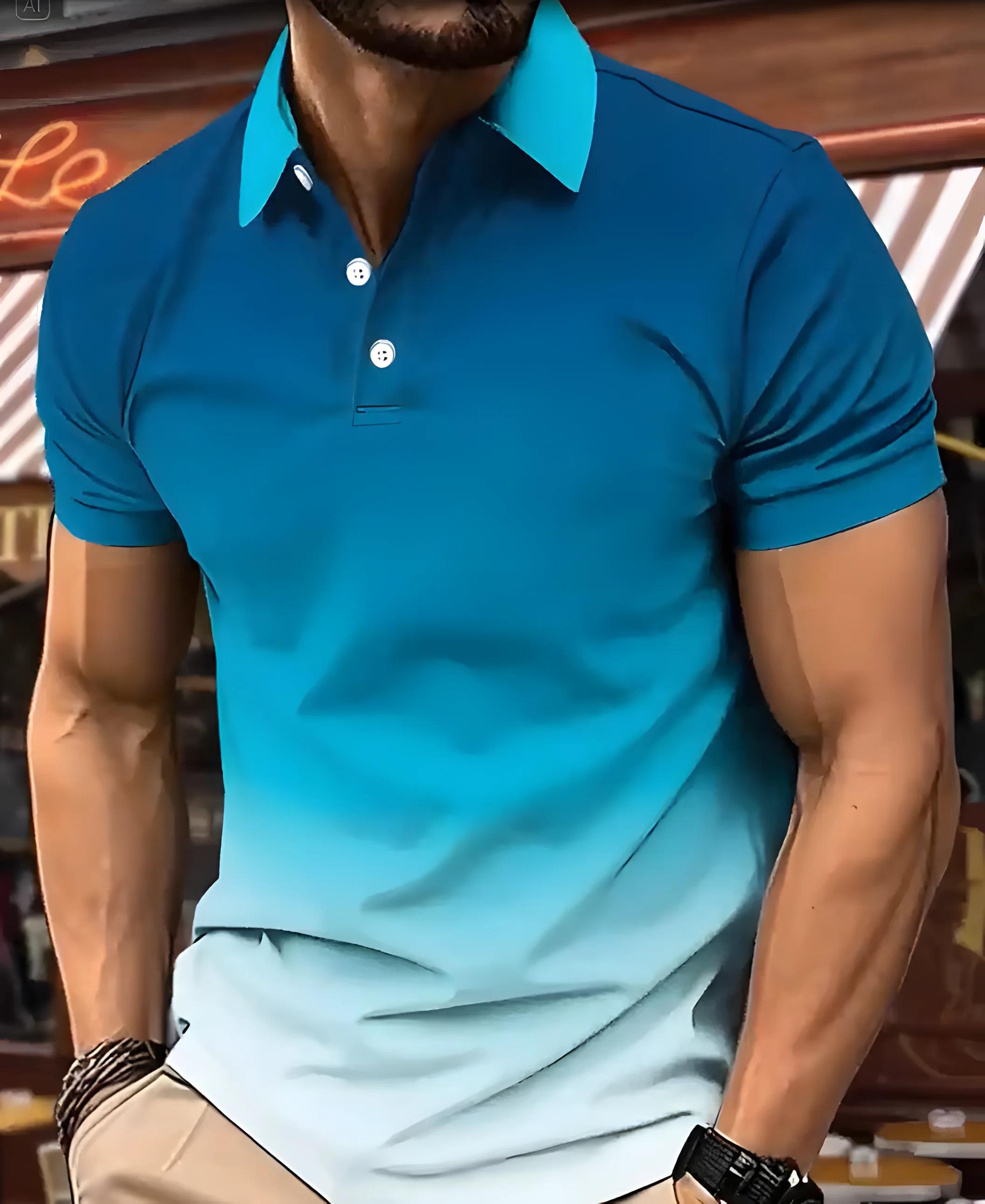 La nouvelle chemise POLO pour hommes d'été 2025 présente une impression de couleur dégradée 3D décon