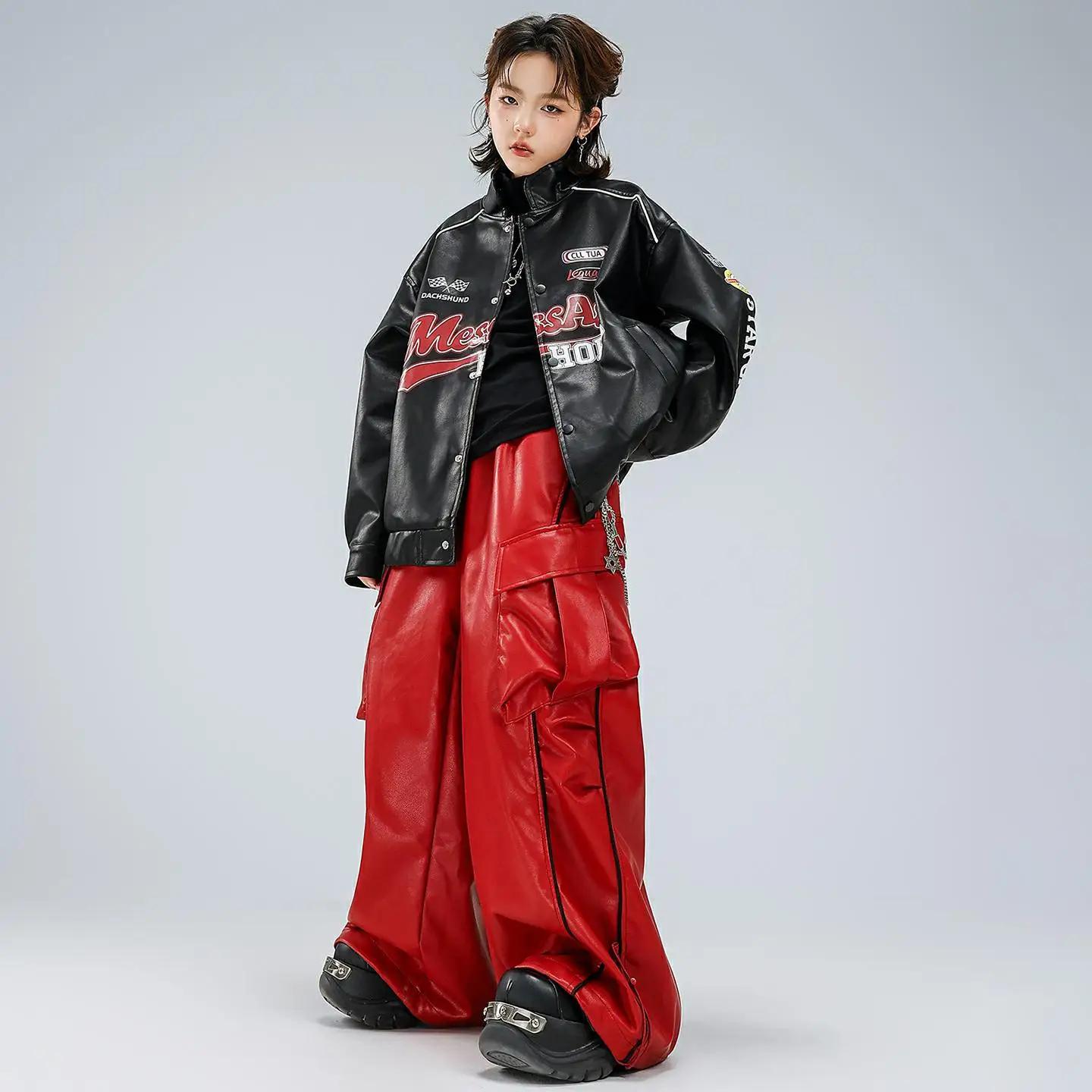 Enfants garçons filles Streetwear hanche hanche en cuir veste de Baseball Cargo pantalon ensembles e