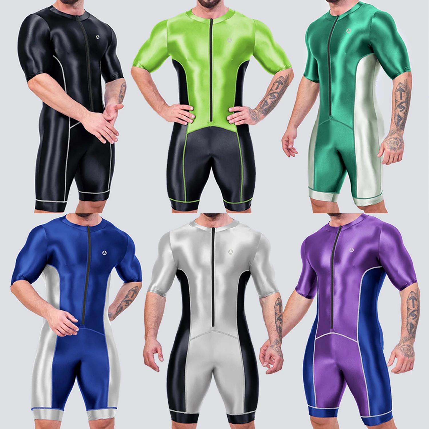 AMORESY-Combinaison de sport en satin brillant pour homme, survêtement de course, de cyclisme, de fi