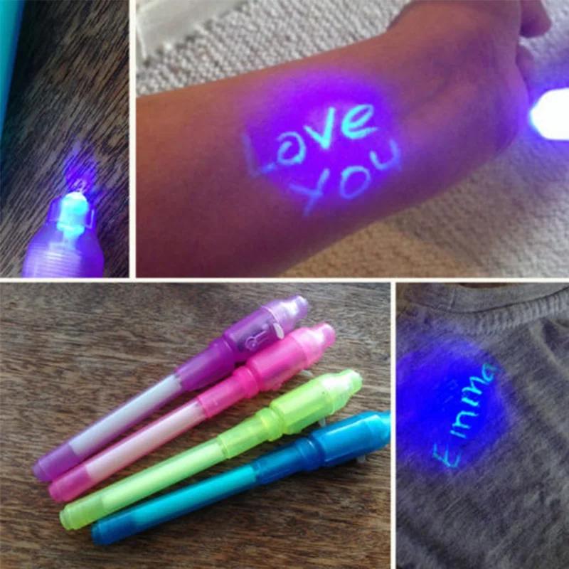 Stylo à lumière lumineuse magique violet 2 en 1, lumière noire UV, Combo de dessin, stylo à encre In